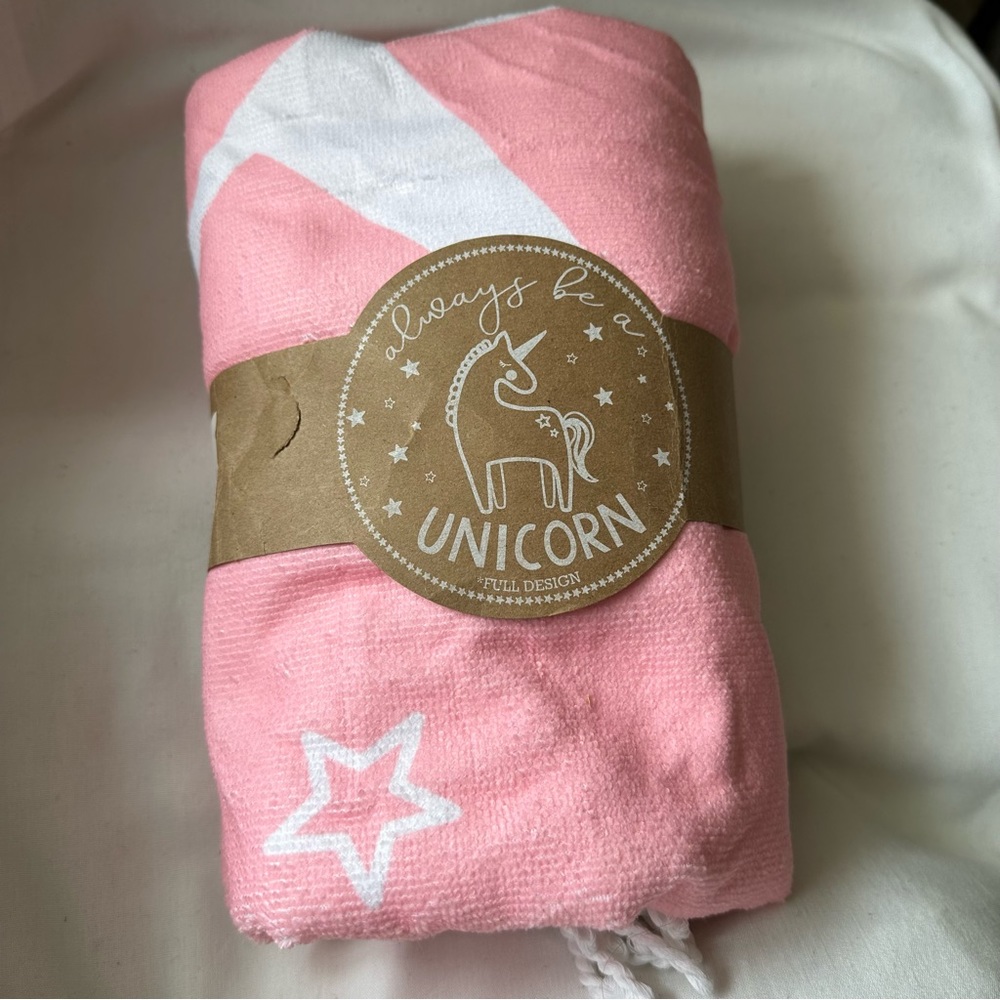 Mud Pie Beach Blanket Always Be A Unicorn Round Pink And White New